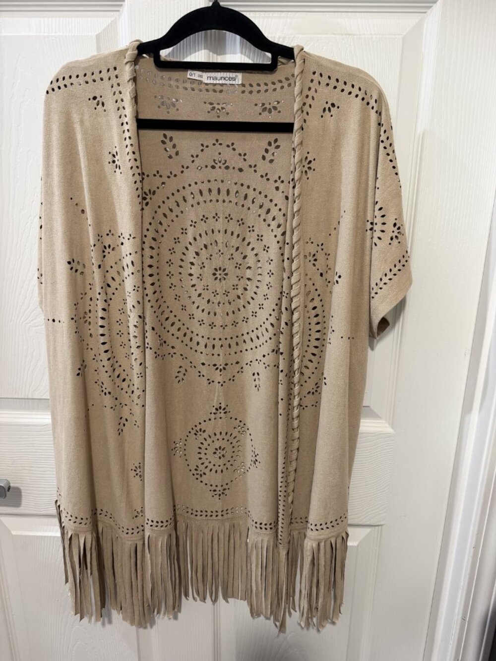 Maurice’s Size XL/1X Laser Cut Faux Suede Vest with Fringe Trim